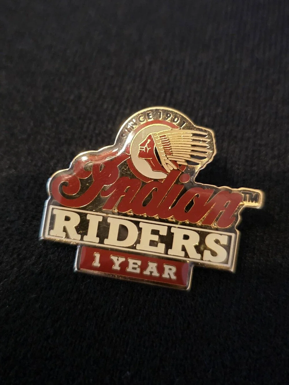 Indian Motorcycle Lapel Pin Indian Riders Since 1901 1 Year Membership Gold Tone